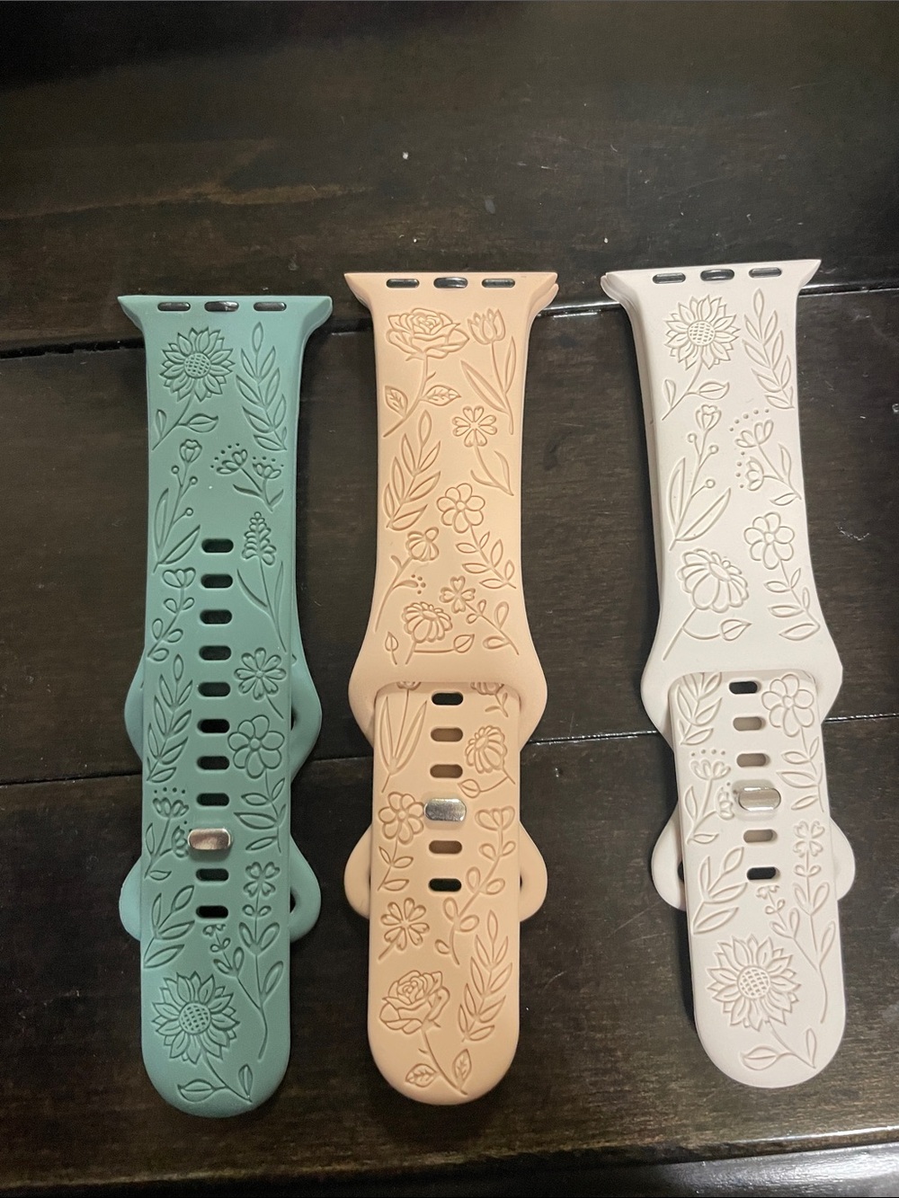 Silicone Floral Apple Watch Band — Sage, Beige, and Cream